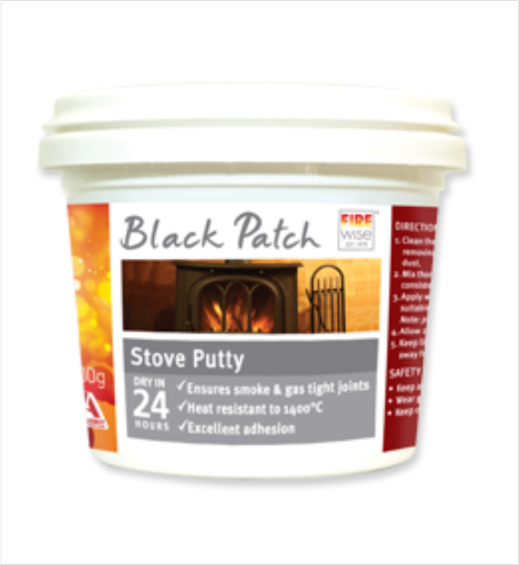 'Black Patch' High Temperature Putty suits stoves, flues, chimneys