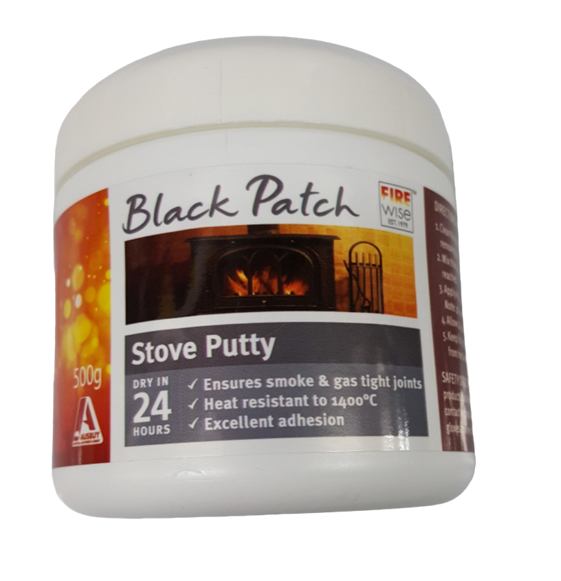 'Black Patch' High Temperature Putty suits stoves, flues, chimneys
