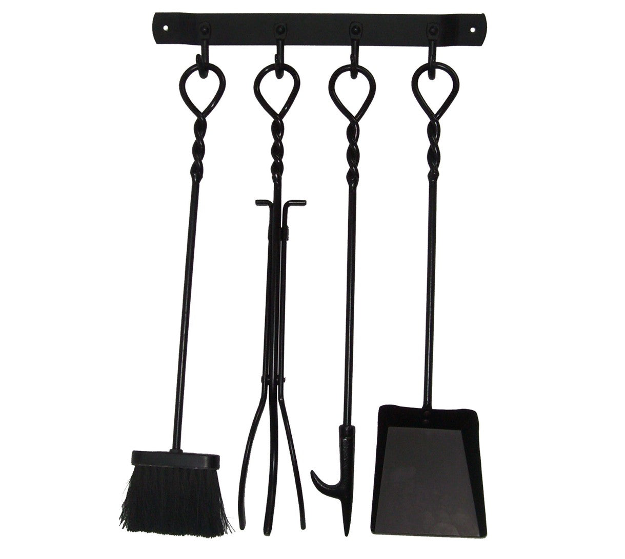 Black Steel Wall Mounted 4 Fire tool set