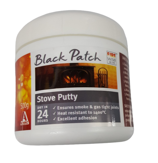 'Black Patch' High Temperature Putty suits stoves, flues, chimneys