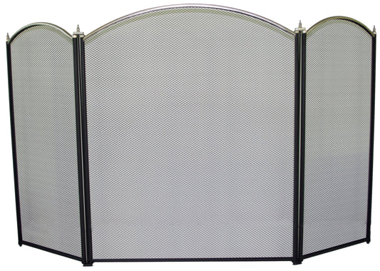 Light weight 3 Panel Fire Screen w Nickel plated top frame